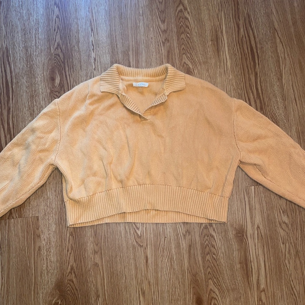 La Hearts Mustard Cropped Knit Sweater